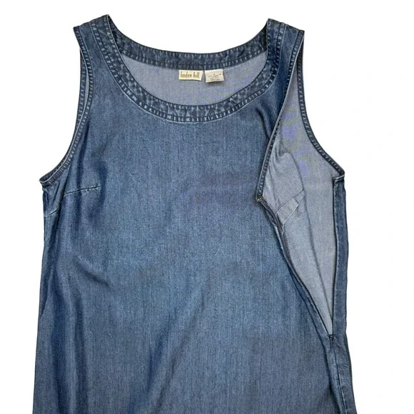 Vintage Dress S Blue Chambray Denim 90s Maxi Midi Long Smock Made In Hong Kong - Picture 5 of 8